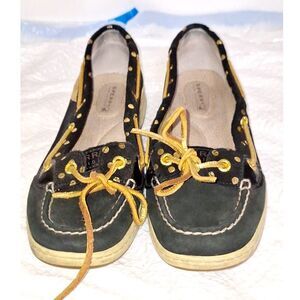 Sperry Top Sider Women's Boat Shoes Flats Nautical Comfort Black and Gold 8M
